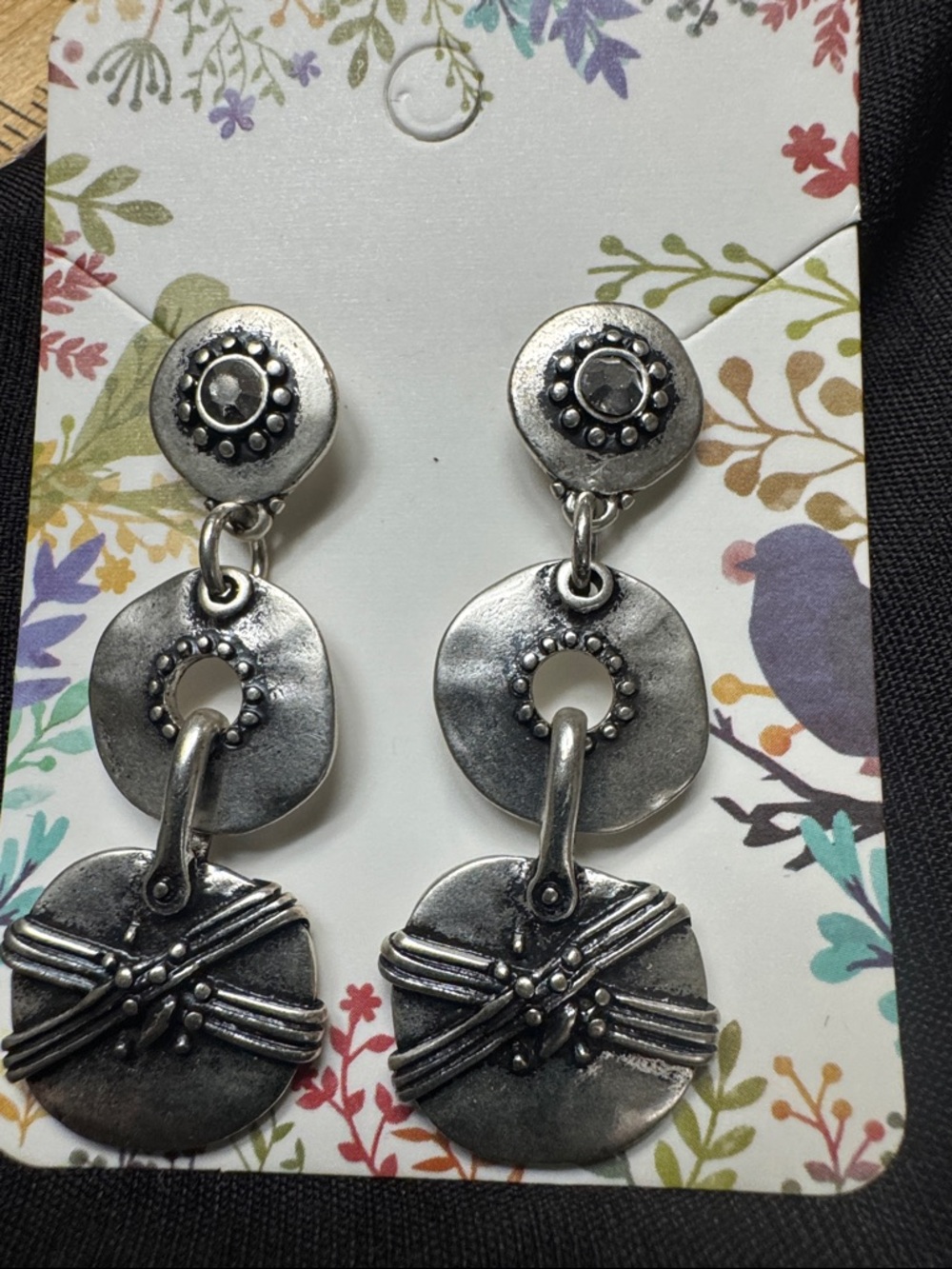 Silver-Tone Double Drop Disc Earrings